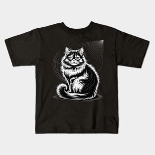 Line Art British Longhair Cat Straight Kids T-Shirt